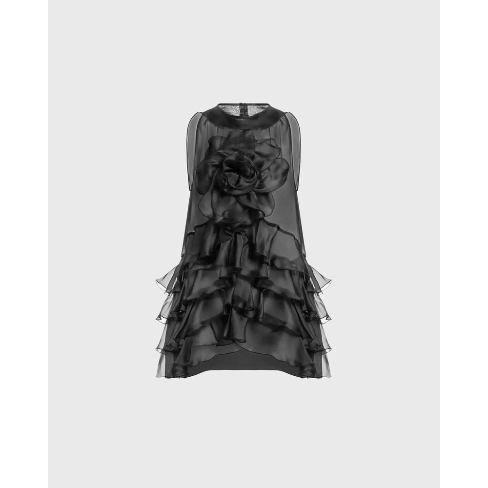 anne fontaine Aubrey Blouse Black Sleeveless Blouse Layered Silk Organza SZ 38
